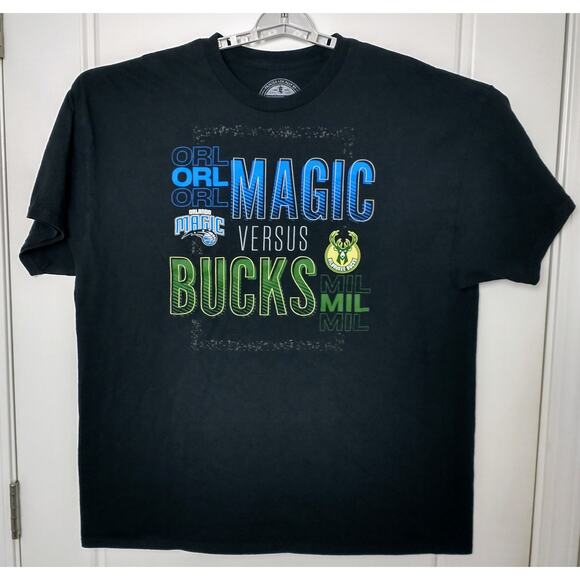 Enemy Ink Orlando Magic vs Milwaukee Bucks T-Shirt. Men's XXL. Black - Picture 2 of 6